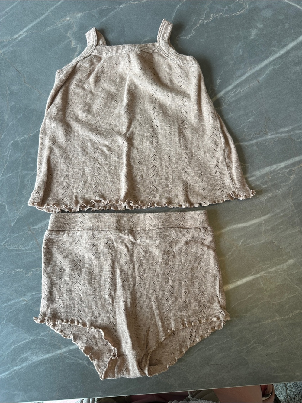 kate quinn Beige Knit Tank and Shorts Set